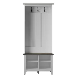 Farmhouse Two Tone Entryway Hall Tree with Storage Bench