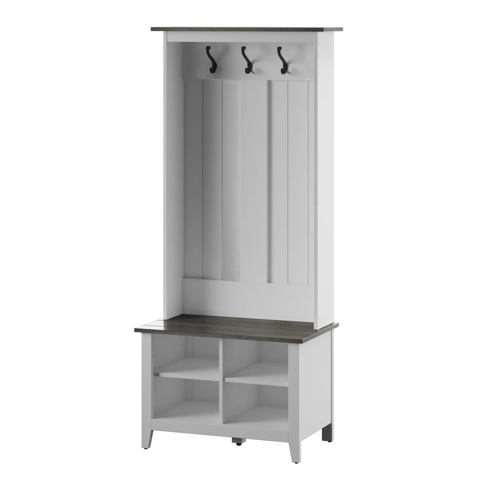 Farmhouse Two Tone Entryway Hall Tree with Storage Bench