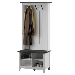 Farmhouse Two Tone Entryway Hall Tree with Storage Bench
