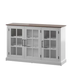 Farmhouse Window Pane Glass Doors Two Tone Buffet Sideboard