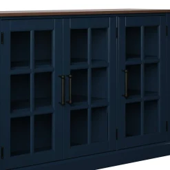 Farmhouse Window Pane Glass Doors Two Tone Buffet Sideboard