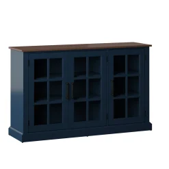 Farmhouse Window Pane Glass Doors Two Tone Buffet Sideboard