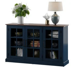 Farmhouse Window Pane Glass Doors Two Tone Buffet Sideboard