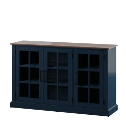 Farmhouse Window Pane Glass Doors Two Tone Buffet Sideboard