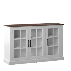 Farmhouse Window Pane Glass Doors Two Tone Buffet Sideboard