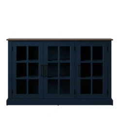 Farmhouse Window Pane Glass Doors Two Tone Buffet Sideboard