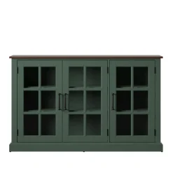 Farmhouse Window Pane Glass Doors Two Tone Buffet Sideboard