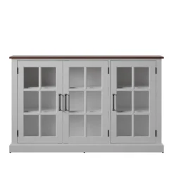 Farmhouse Window Pane Glass Doors Two Tone Buffet Sideboard