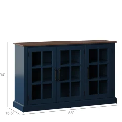 Farmhouse Window Pane Glass Doors Two Tone Buffet Sideboard