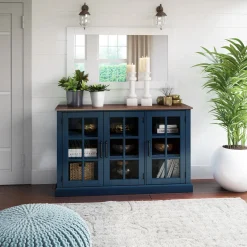Farmhouse Window Pane Glass Doors Two Tone Buffet Sideboard