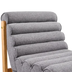 Fluffy Accent Chair Gray with Natural Solid Wood Frame