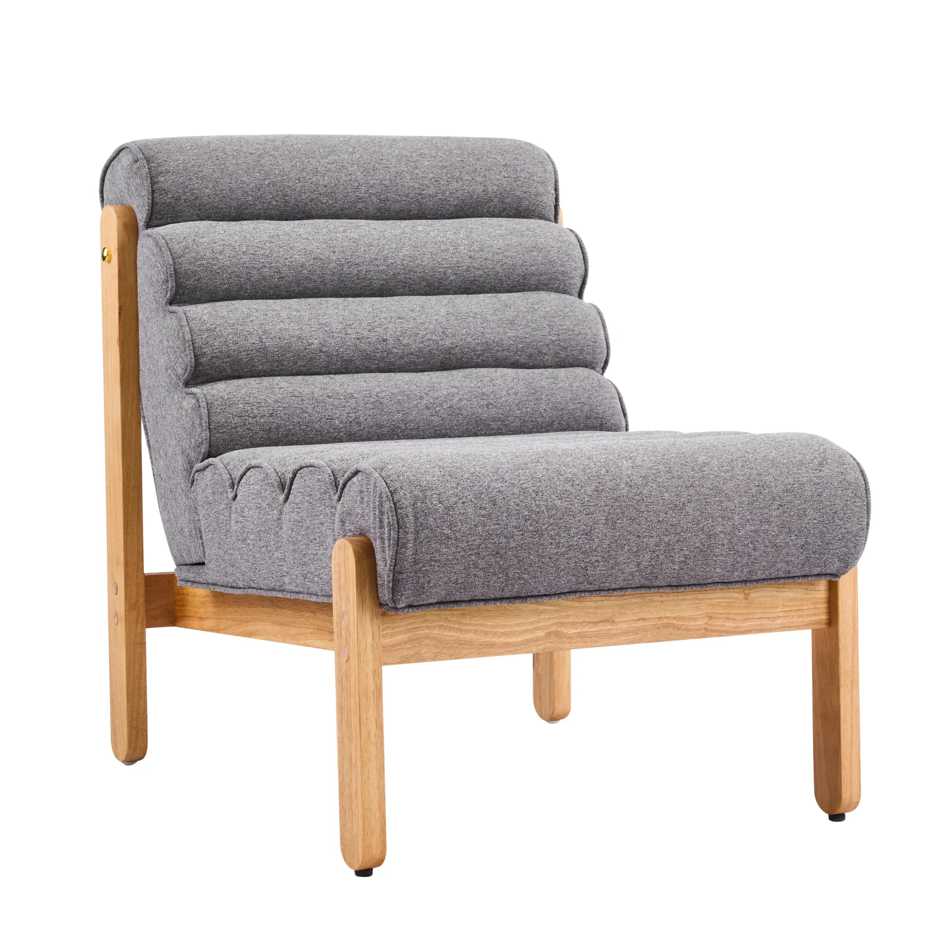 Fluffy Accent Chair Gray with Natural Solid Wood Frame