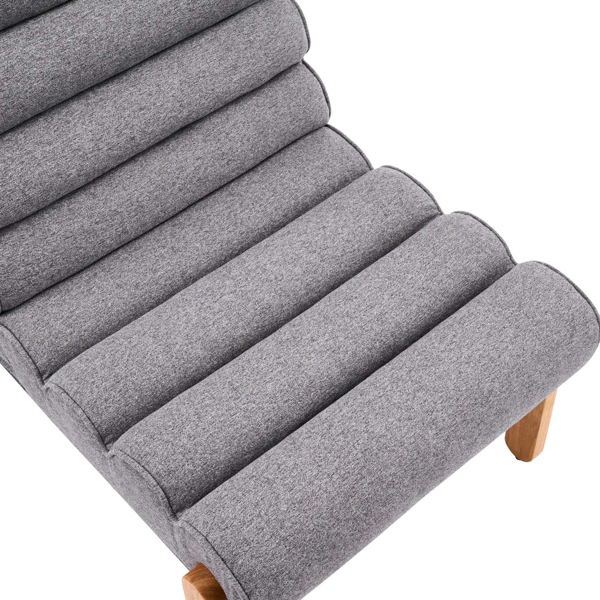 Fluffy Accent Chair Gray with Natural Solid Wood Frame