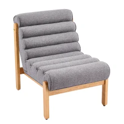 Fluffy Accent Chair Gray with Natural Solid Wood Frame