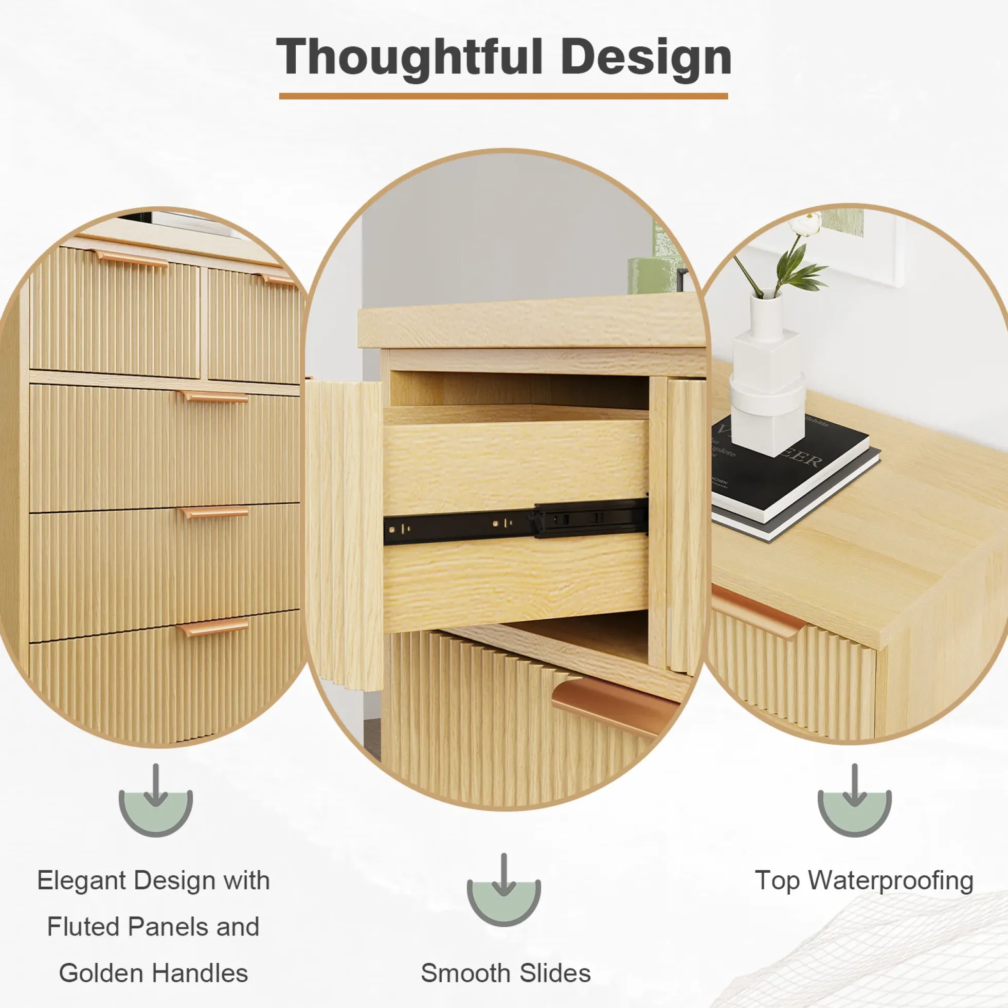 Fluted 5 Drawer 26" Dresser Chest