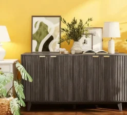Fluted Coffee Bar Cabinet and Buffet Sideboard Cabinet