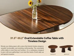 Fluted Design Extendable Wooden Curve Coffee Table