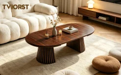 Fluted Design Extendable Wooden Curve Coffee Table