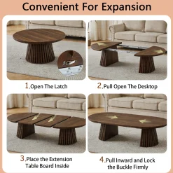 Fluted Design Extendable Wooden Curve Coffee Table