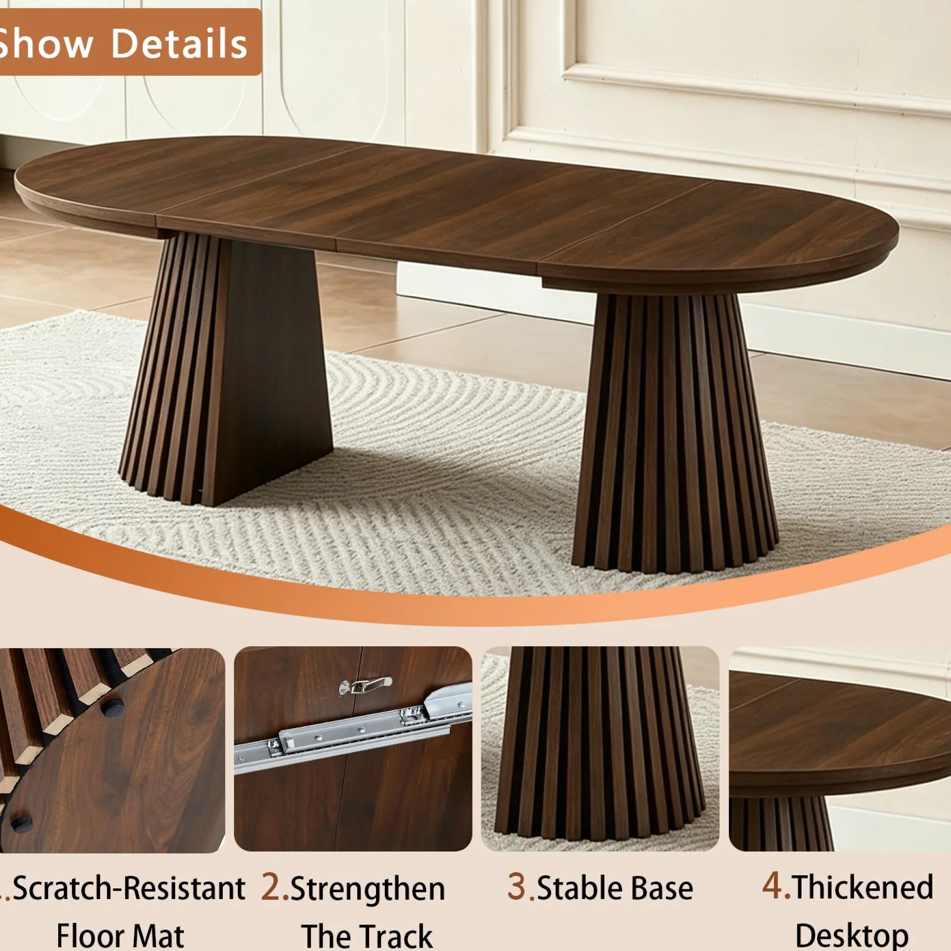 Fluted Design Extendable Wooden Curve Coffee Table