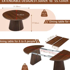 Fluted Design Extendable Wooden Curve Coffee Table
