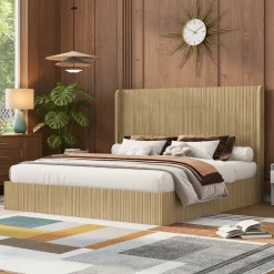 Fluted Mid-Century King Size Wood Bed Frame