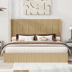 Fluted Mid-Century King Size Wood Bed Frame