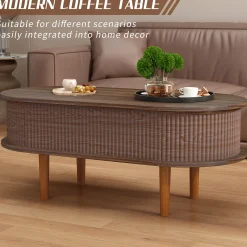 Fluted Modern Oval Lift Top Coffee Table with Hidden Compartment