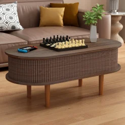Fluted Modern Oval Lift Top Coffee Table with Hidden Compartment