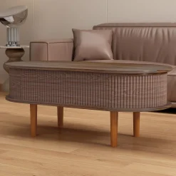 Fluted Modern Oval Lift Top Coffee Table with Hidden Compartment