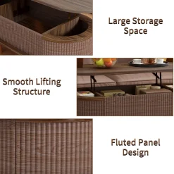 Fluted Modern Oval Lift Top Coffee Table with Hidden Compartment