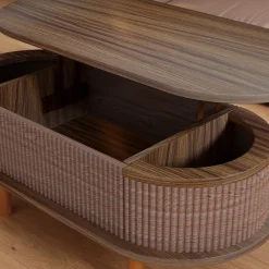 Fluted Modern Oval Lift Top Coffee Table with Hidden Compartment