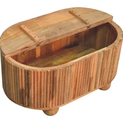 Fluted Solid Wood Ball Leg Coffee Table with Storage