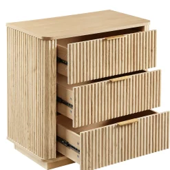Fluted Wide Modern 3 Drawers Nightstand & Side Table Set of 2