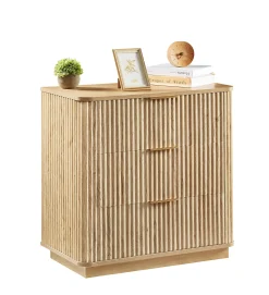 Fluted Wide Modern 3 Drawers Nightstand & Side Table Set of 2