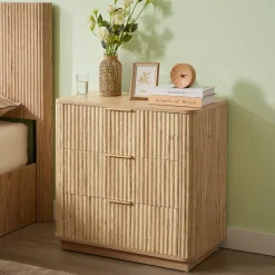 Fluted Wide Modern 3 Drawers Nightstand & Side Table Set of 2