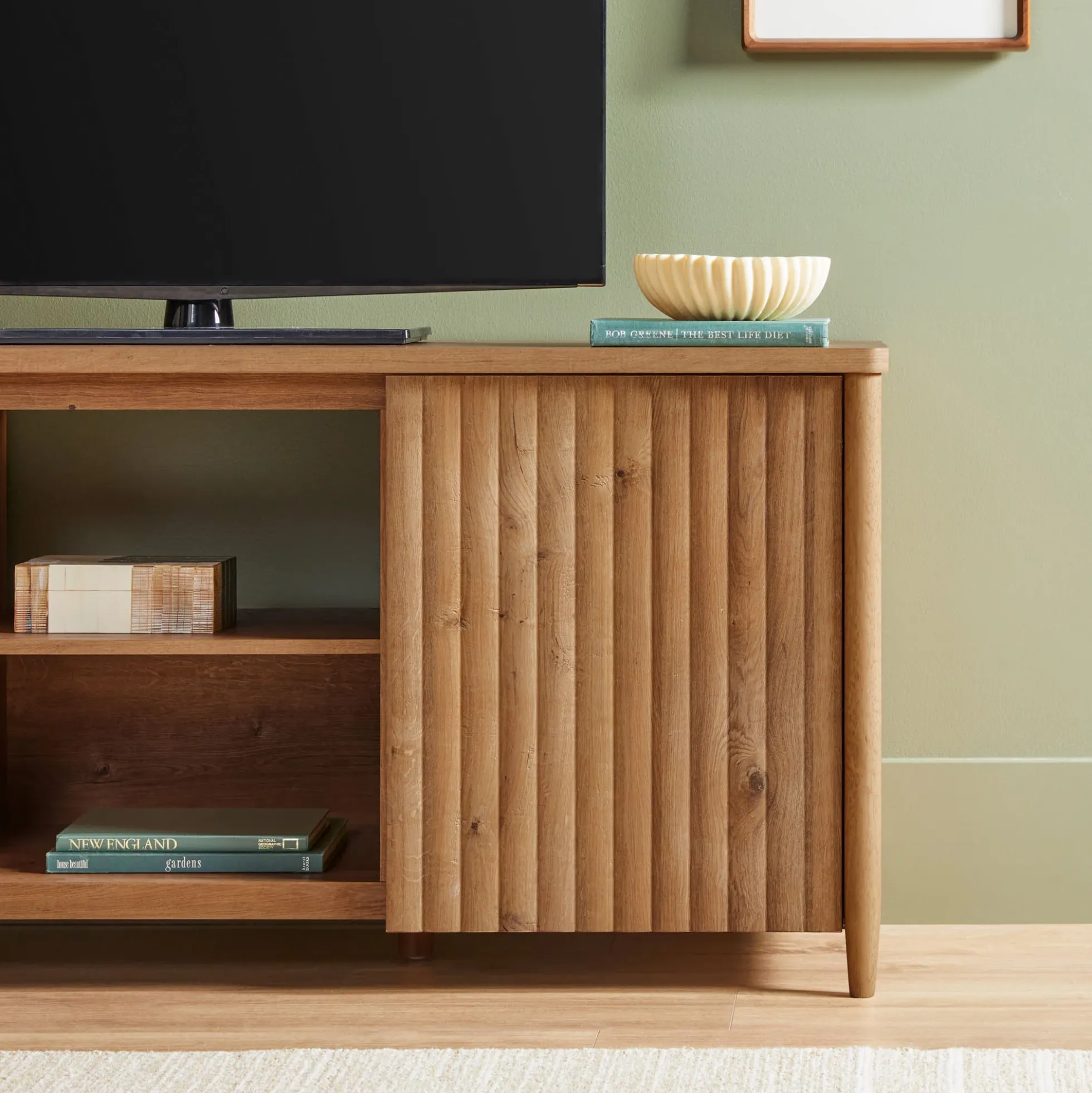 Flynn Scandinavian Reeded TV Stand with Storage