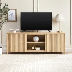 Flynn Scandinavian Reeded TV Stand with Storage