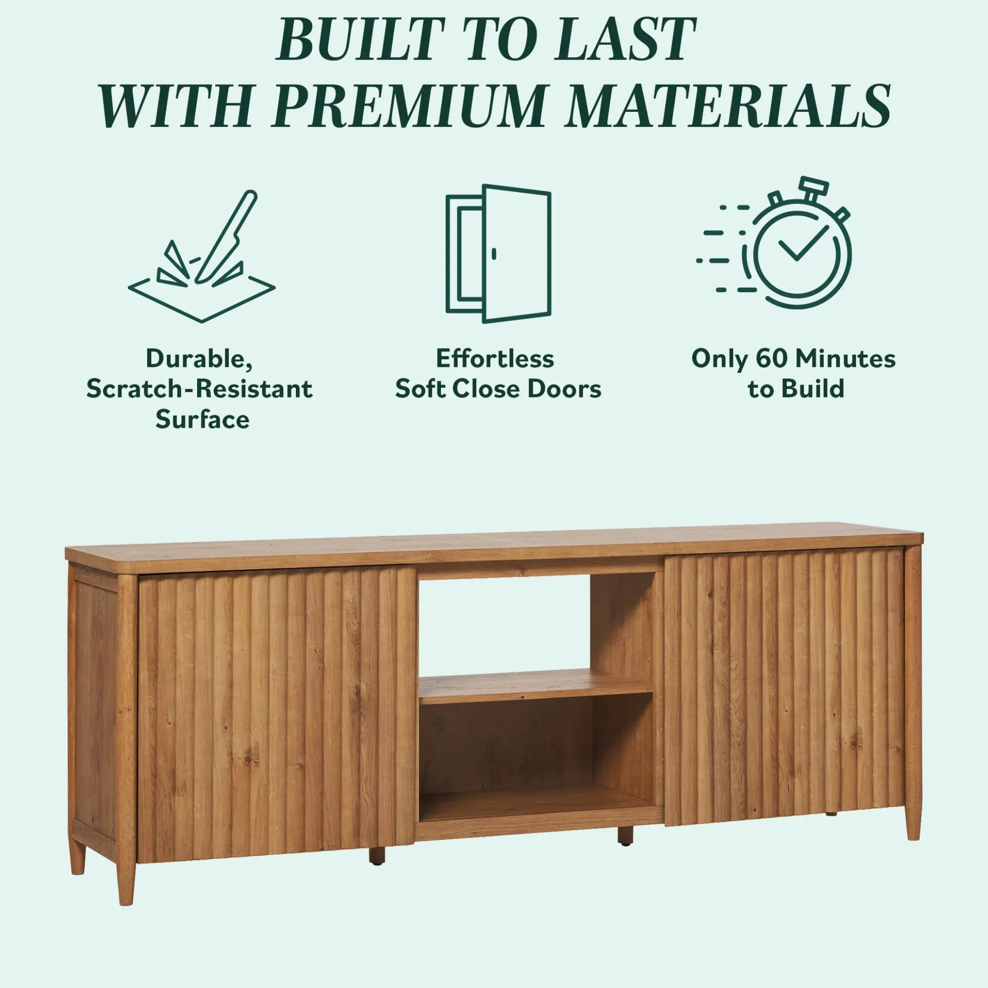 Flynn Scandinavian Reeded TV Stand with Storage