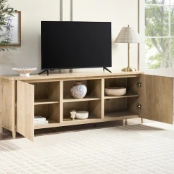 Flynn Scandinavian Reeded TV Stand with Storage