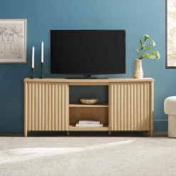 Flynn Scandinavian Reeded TV Stand with Storage