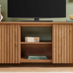 Flynn Scandinavian Reeded TV Stand with Storage