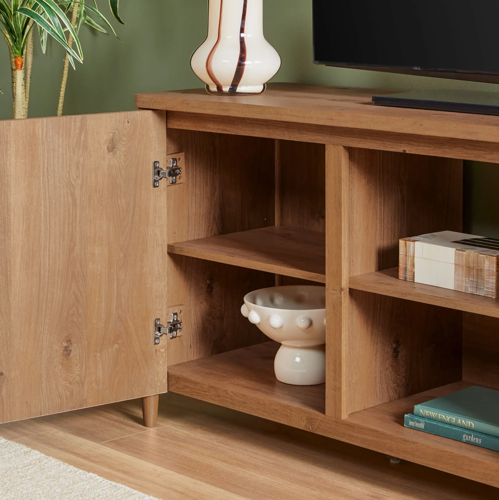 Flynn Scandinavian Reeded TV Stand with Storage