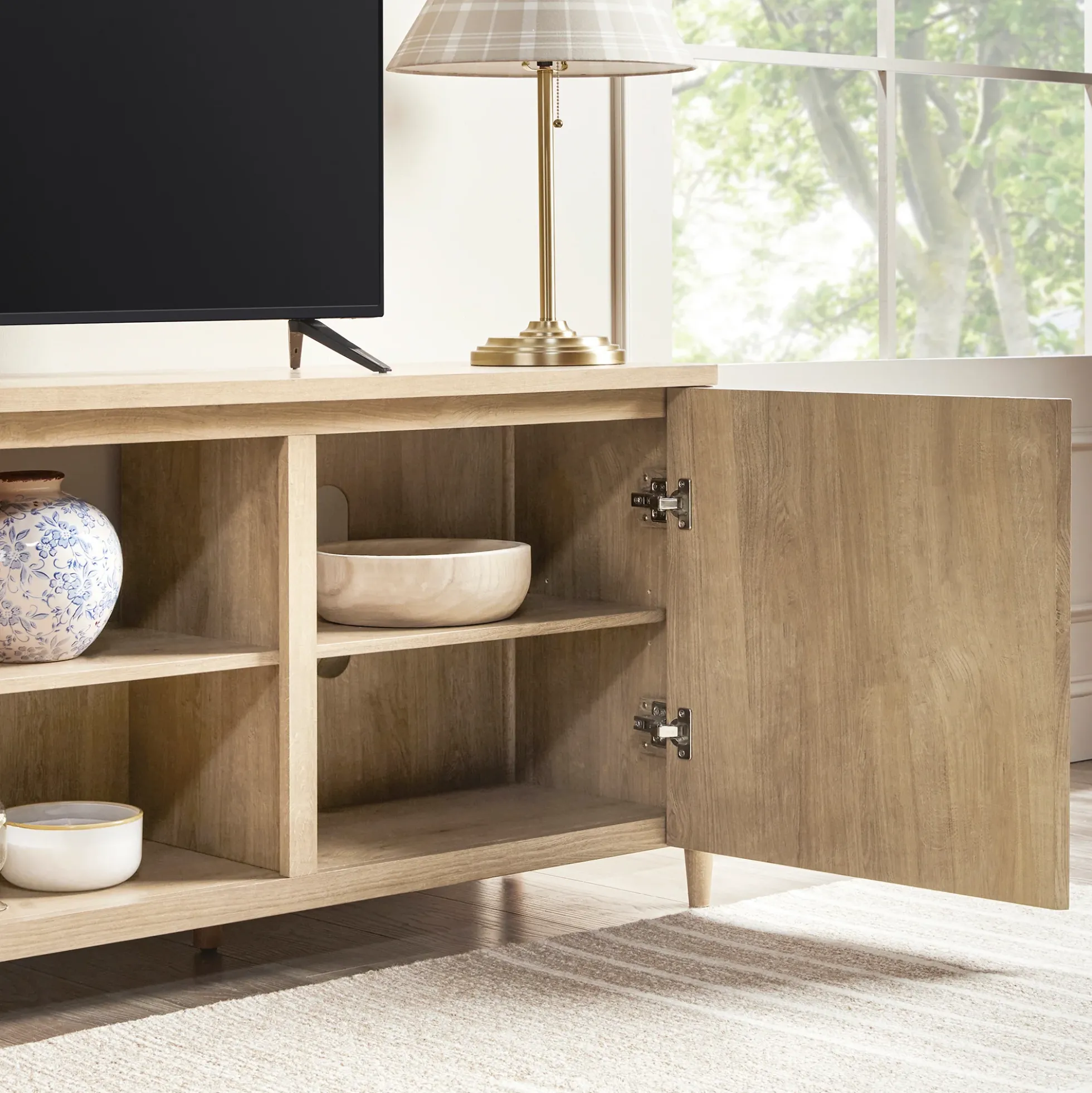Flynn Scandinavian Reeded TV Stand with Storage