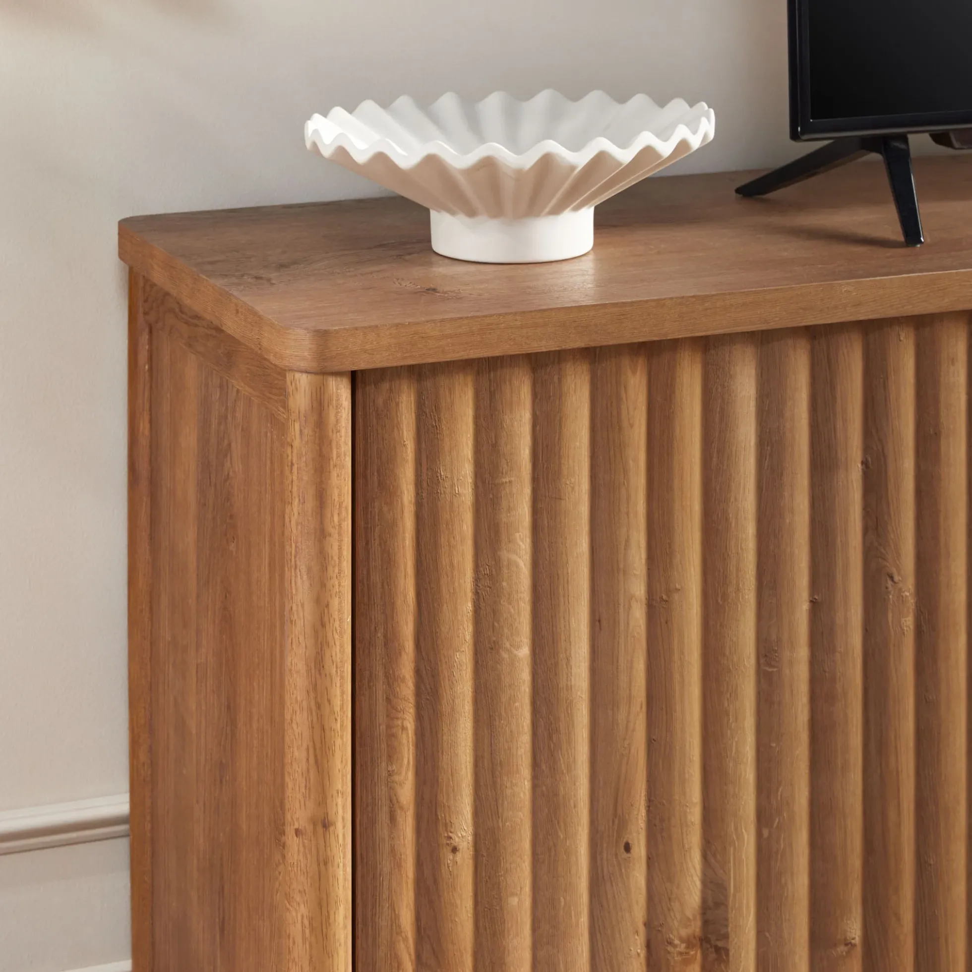 Flynn Scandinavian Reeded TV Stand with Storage