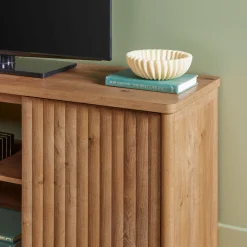 Flynn Scandinavian Reeded TV Stand with Storage