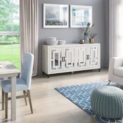 Geometric Mirrored Doors Buffet Sideboard