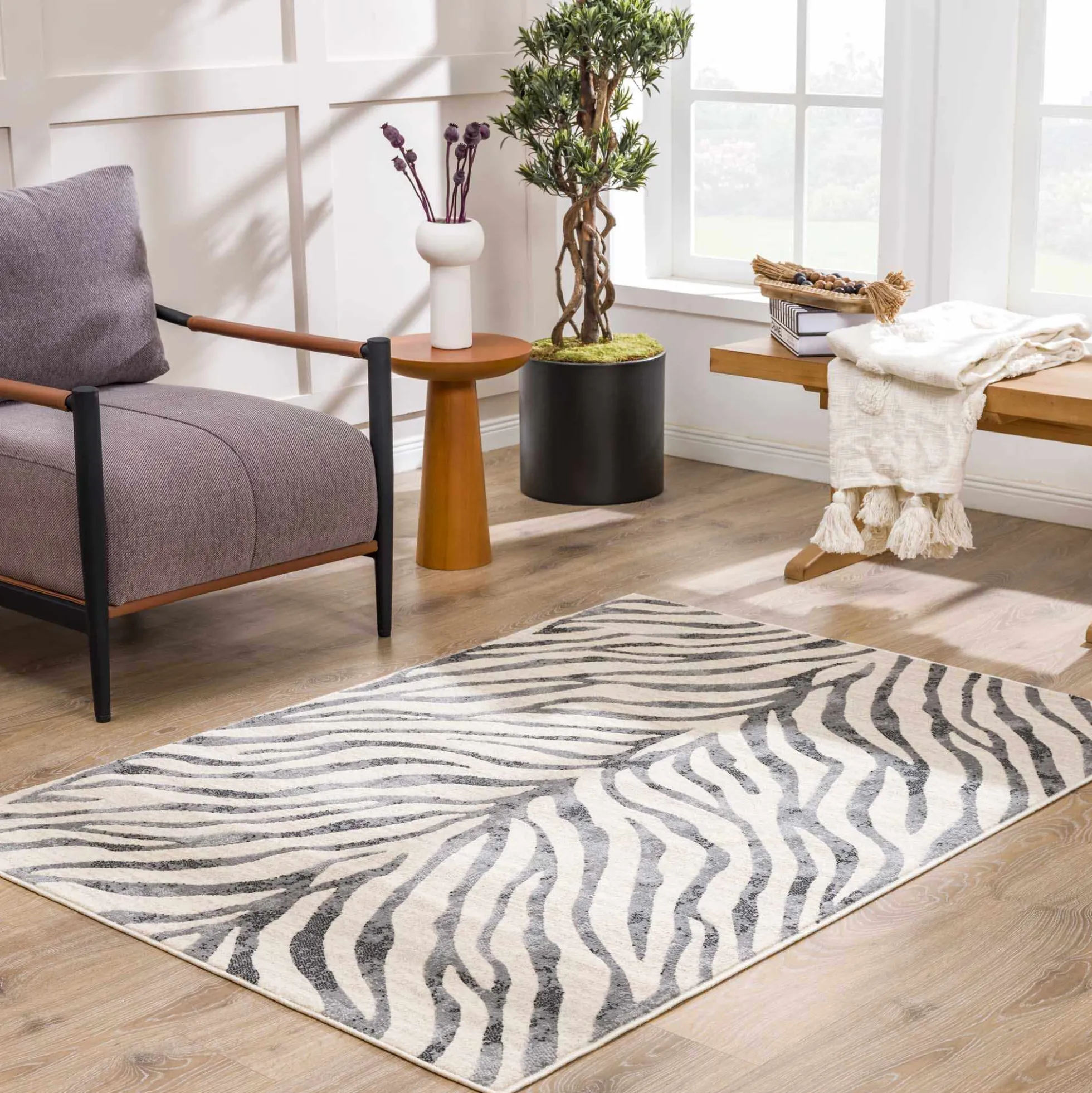 Gray Ecorse Zebra Print Area Rug