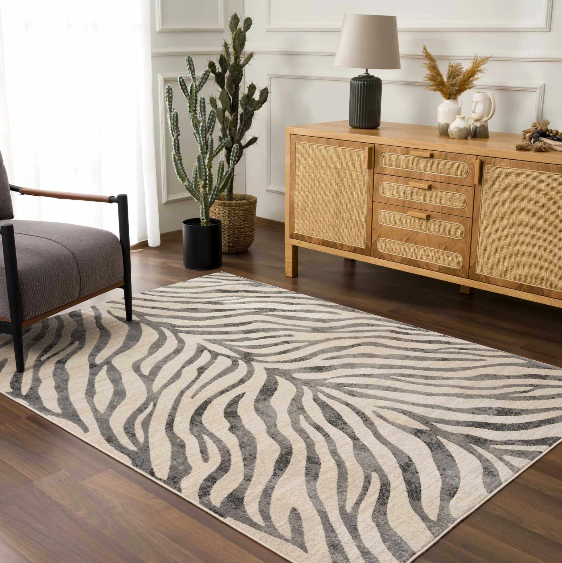 Gray Ecorse Zebra Print Area Rug