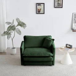 Green Cloud Pillow Top Chenille Upholstered Sofa Chair